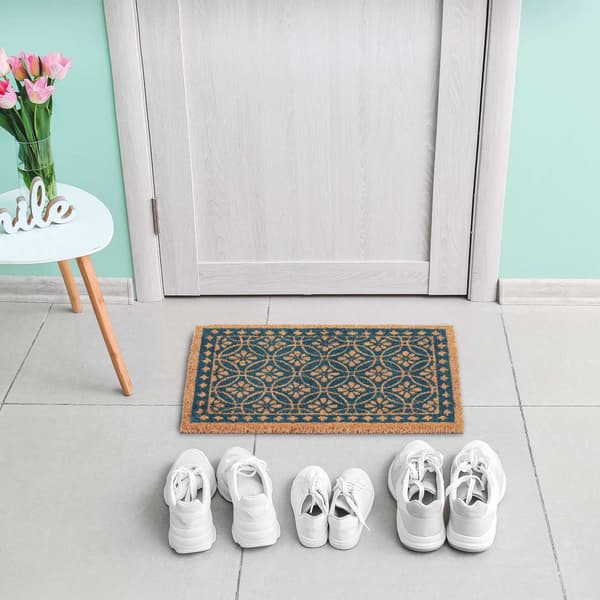 Dørmåtte kokosfiber med blomsterdesign