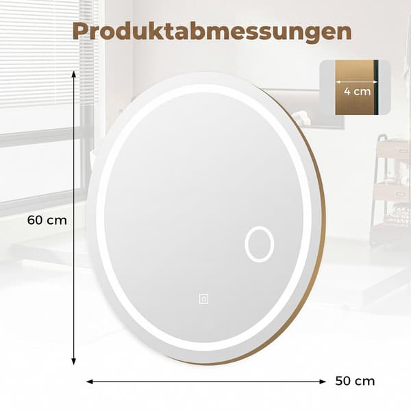 Oval LED-badrumsspegel, dimbar, 60x50 cm, 3 ljusfärger
