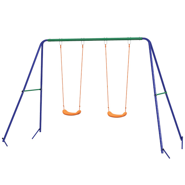 Lasten Keinusetti, Keinuteline Kahdella Keinulla, Keinut, Puutarhakeinu Kahdelle 3-8-Vuotiaalle Lapselle, Teräs, 2,69 X 1,6 X 1,8 M