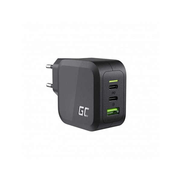 Green Cell PowerGaN 65W laturi 2x USB-C PD, 1x USB-A QC 3.0 musta