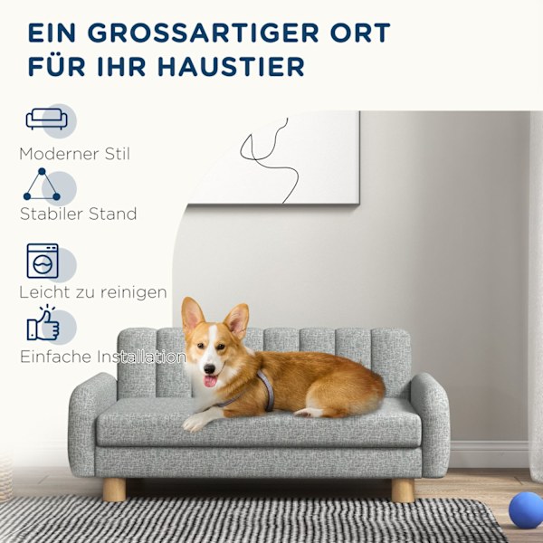 Hundsäng Bekväm upphöjd hundstol med mjuk kudde för husdjurssoffa för medelstora hundar Imitation linne grå