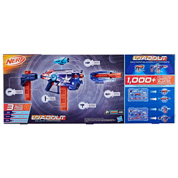 Nerf Loadout Blaster, jossa on 3 ampumatilaa ja 48 nuolta