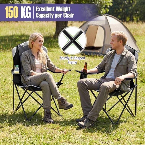 Hopfällbara campingstolar med mugghållare, svarta – 2-pack