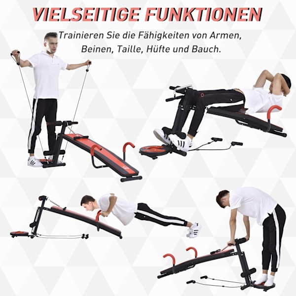 Sit Up Bench Justerbar Abdominaltræner Træningsbænk, Polstret, 120 Kg Bæreevne, Rød+Sort, 166X53X52-60Cm