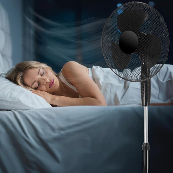 Gulvventilator, sort – 40W, 3 hastigheder, justerbar højde