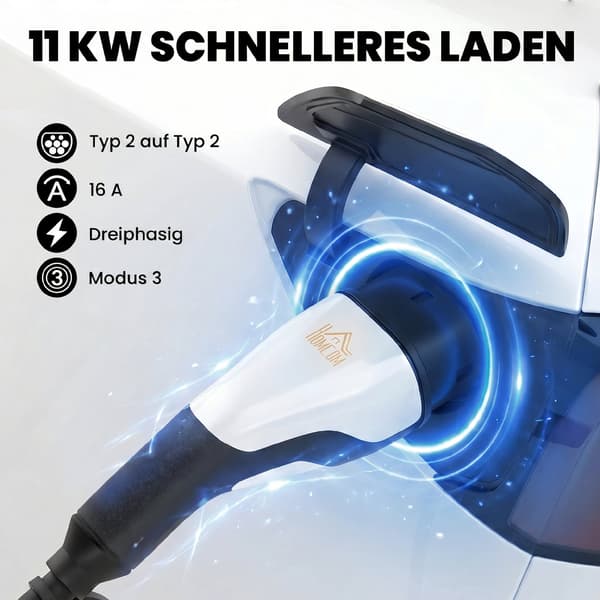 11 kW Typ 2 laddningskabel för elbilar, 5 m, IP65, läge 3