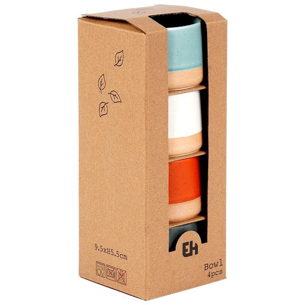Keramiske snackskåle 9,5 cm, 220 ml 4 stk.