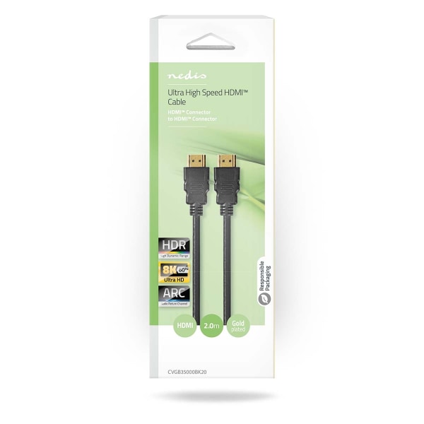 Ultra High Speed ​​HDMI ™ kabel | HDMI™ Kontakt | HDMI™ Kontakt | 8K@60Hz | 48 Gbps | 2.00 m | Rund | 6.5 mm | Svart | Låda