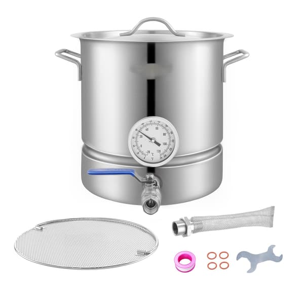 Bryggkittel i rostfritt stål, 19 liter, ventil, termometer