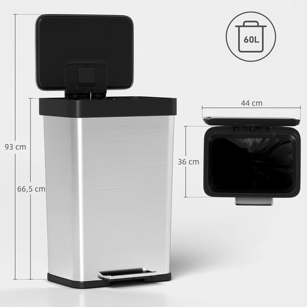 60L pedalspand i rustfrit stål med softclose-låg