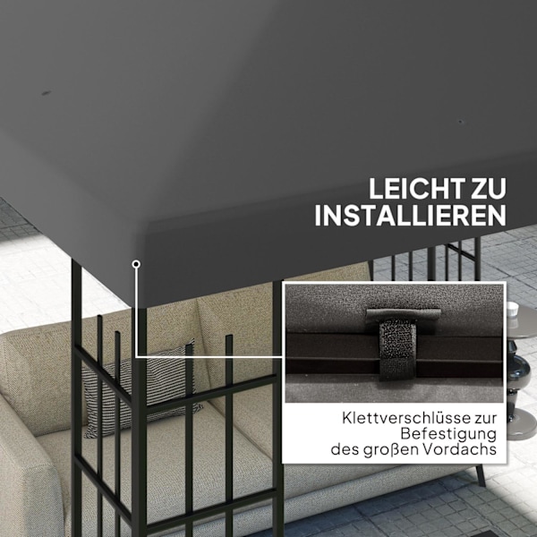 Outsuuny Ersättningstak för Gazebo 3x3m Vattentätt Gazebo Takbyteskåpa för Garden Gazebo Oxford Tyg Ersättningsdelar 370gsm Mörkgrå