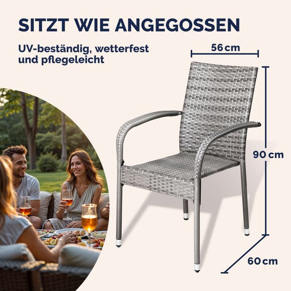Polyrattan stabelstol Comfort sæt med 4 grå