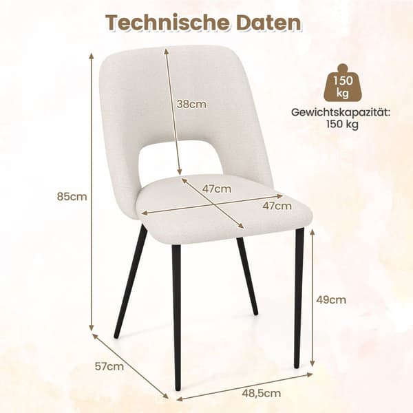 Matstolar Set om 2, Vadderad Sammet, Beige, Metallram