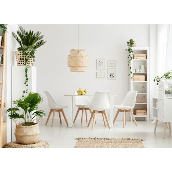 Set med 4 matsalsstolar i vardagsrummet med en dyna i ekologiskt läder ModernHome