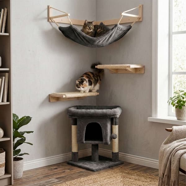 Kradsetræ med hule og platform, mørkegrå, 60 cm højt