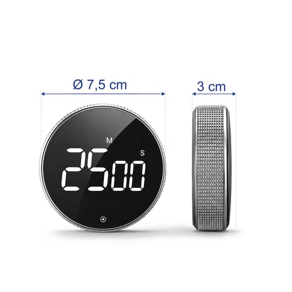 Digital køkkenur, LED-display, sølv, magnetisk