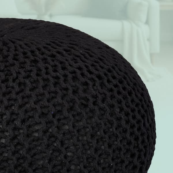 Stickad puff – Rund, Boho Design, Polystyrenfyllning