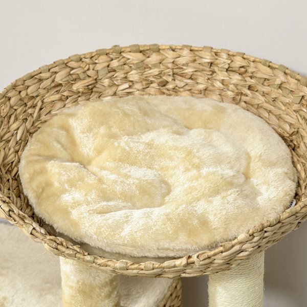 Kattskrapstolpe 98 cm kattträd med 2 liggytor, kattskrapstolpe lekboll för katter upp till 6 kg, kattmöbler, sisal, beige