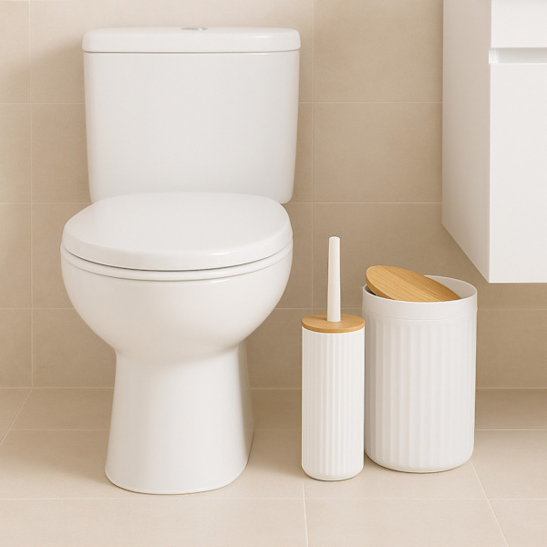 Badrumstillbehörsset, plast & bambu, 6-delat