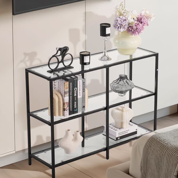 3-lags konsolbord i glas, hærdet glas, sort