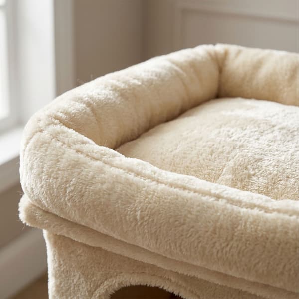 Kradsetræ med 2 huler og seng, beige, 71 cm
