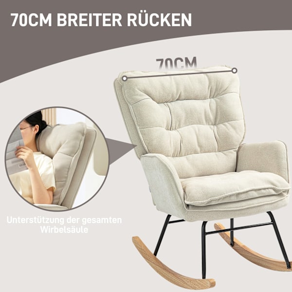 Gyngestol, lænestol, ammestol med chenille-look, gyngestol op til 120 kg bæreevne til soveværelse, stue, beige