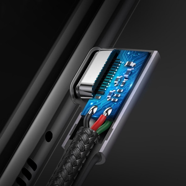 Vinklet kabel med side USB-C til USB-C Quick Charge stik 1m - grå