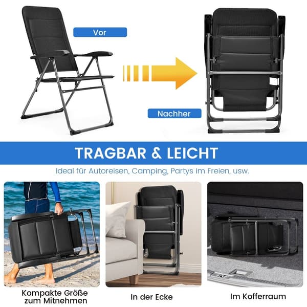 2-delte foldbare havestole, justerbar ryglæn, sort