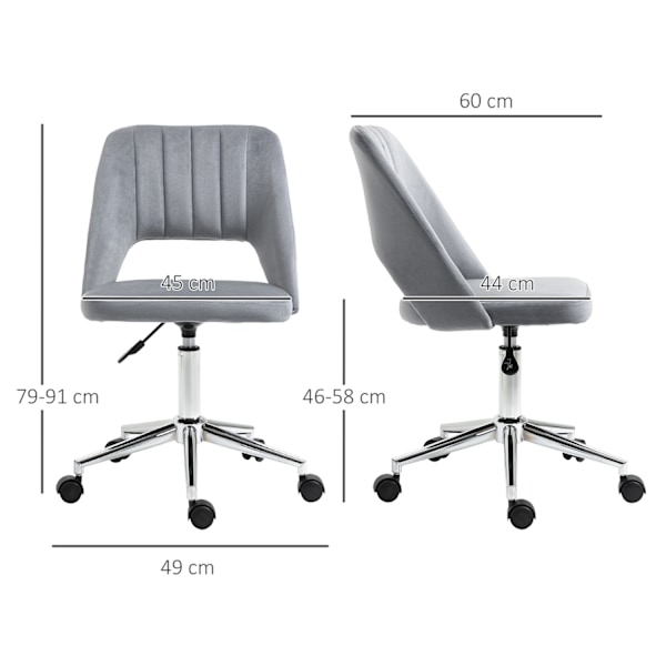 Skrivbordsstol, höj- och sänkbar hemmakontorsstol utan armstöd, roterande kontorsstol med sammetslook, ergonomisk sminkstol för sovrum, arbetsrum, mör