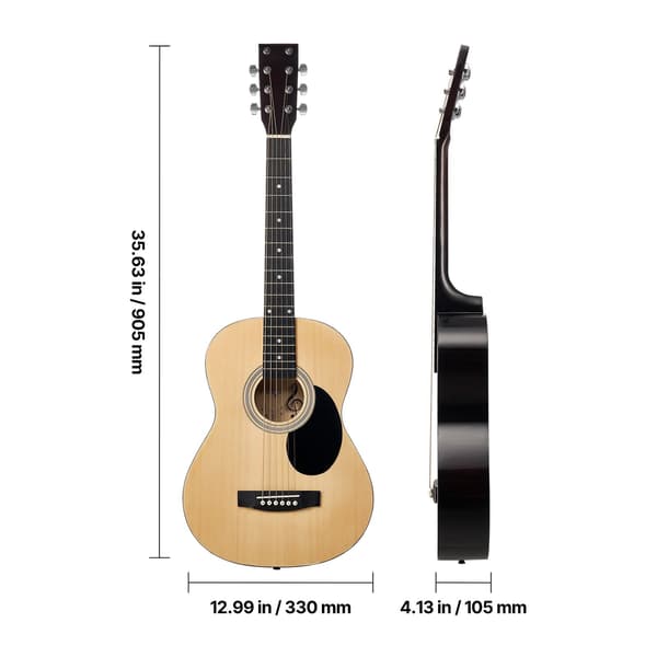 36-tums dreadnought akustisk gitarr, naturfärgad, gigbagset