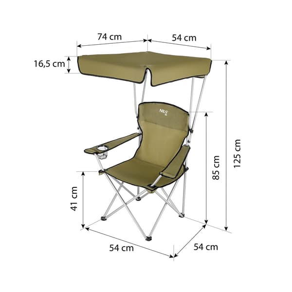 Campingstol med solskydd, grön