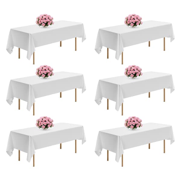 Hvide polyesterduge, 6-pak, 60 x 102 tommer, maskinvaskbare