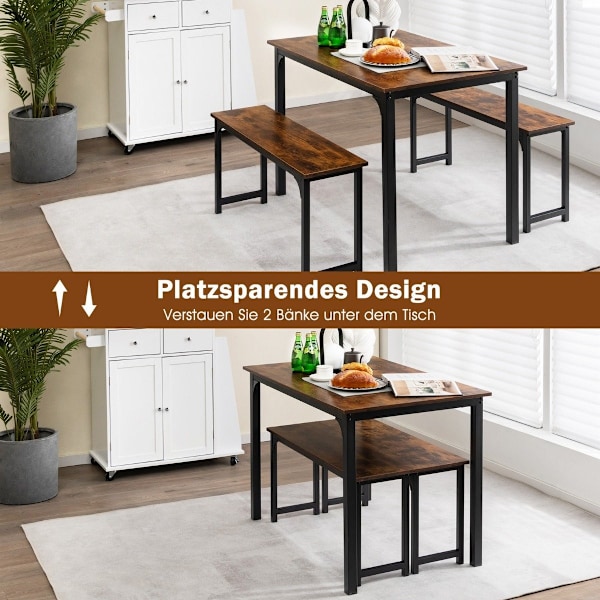 Matbord med 2 bänkar Matgruppset om 3 110 x 70 cm Köksbord för 4 personer Kaffe + svart