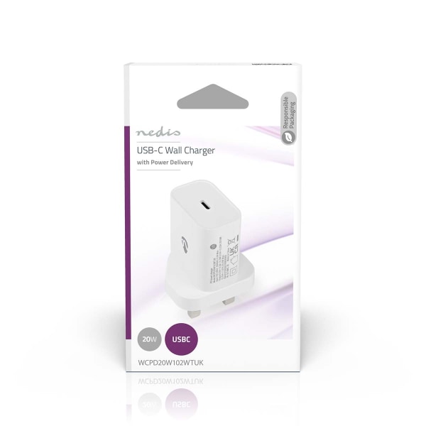 Väggladdare | 20 W | Snabbladdnings funktion | 1.67 A / 2.22 A / 3.0 A | Antal utgångar: 1 | USB-C™ | Automatiskt val av Spänning