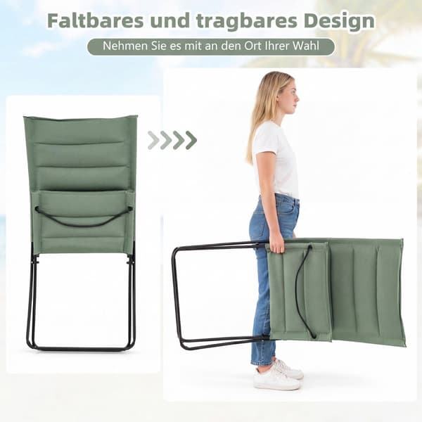 2-delte foldbare strandstole med polstrede sæder, grøn