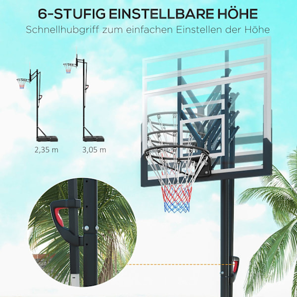 Basketkorg höjdjusterbar 295-365 cm med stativ och hjul, basketsystem för utomhusbruk, robust stål