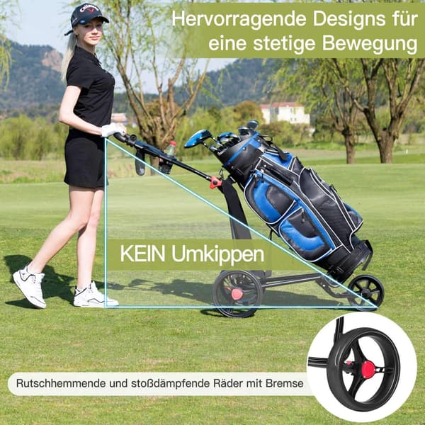 3-hjuls foldebar golfskubbevogn med justerbart håndtag