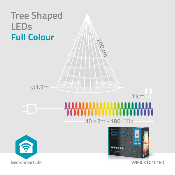 SmartLife Jouluvalot | Puu | Wi-Fi | RGB | 180 LED's | 10 x 2 m | Android™ / IOS