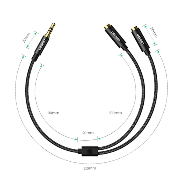 Audio splitter kabel minijack 3,5 mm - 2x minijack 3,5 mm 21cm sort