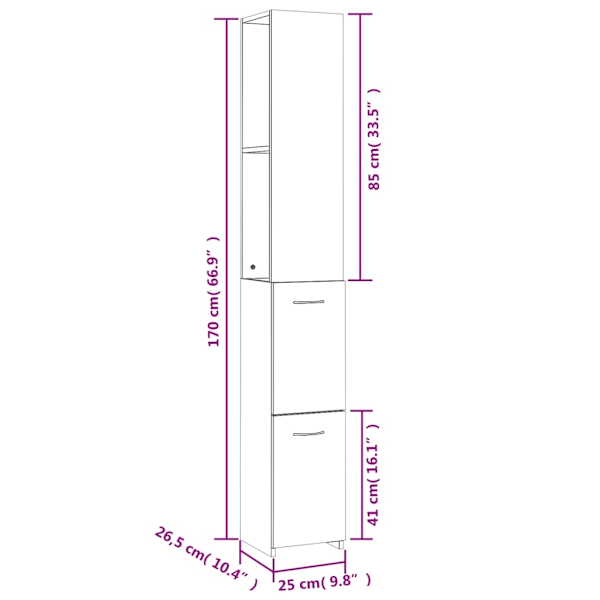 Badrumsskåp vit 25x26,5x170 cm konstruerat trä