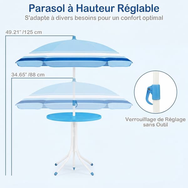 Børne picnicbordsæt med justerbar parasol, blå