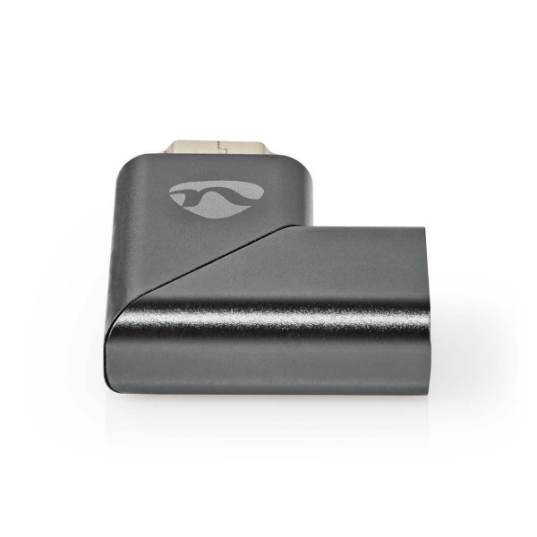 HDMI™ Adapter | HDMI™ Han / HDMI™ Stik | HDMI ™ -udgang / HDMI™ Hun | Guldplateret | Vinkel Venstre | Aluminium | Gun Metal Grå | 1 stk. | Cover Windo