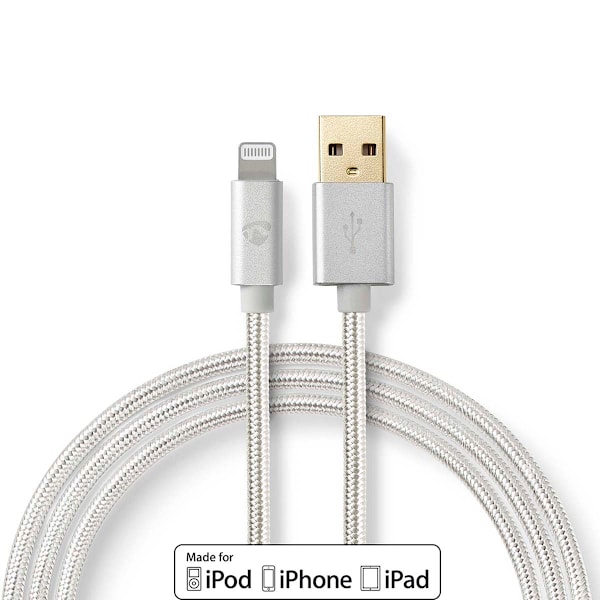 Lightning Kabel | USB 2.0 | Apple Lightning, 8-stifts | USB-A Hane | 480 Mbps | Guldplaterad | 3.00 m | Rund | Flätad / Nylon | Aluminium | Kartong me