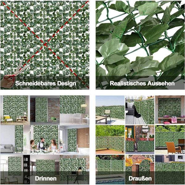 Kunstig vedbend have privatliv skærm balkon privat skærm blad look vindbeskyttelse 150 x 240 cm grøn