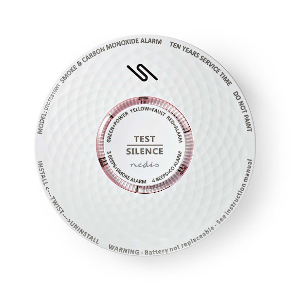 Rök & kolmonoxid Alarm | Batteridriven | Batterilängd upp till: 10 år | EN 14604 | Med testknapp | 85 dB | ABS | Vit