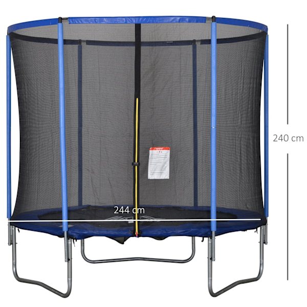 Studsmatta Med Skyddsnät Trädgårdstrampolin För Inom- Och Utomhusbruk För Barn Och Vuxna Stål Upp Till 113,6 Kg Ø244 X 240H Cm