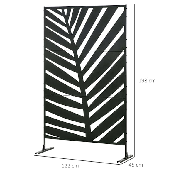 Balcony Privacy Screen -Tilanjakaja Banaanilehtikuviolla, 122X198Cm, Teräsmusta, Puutarhaan Ja Patiolle