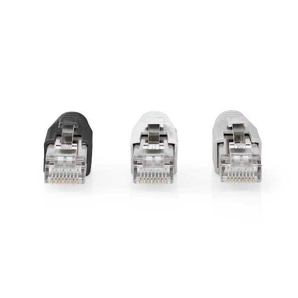 RJ45-liitin | RJ45 Pass Through | Kiinteä/juosteinen FTP CAT6a | Suora | Kullattu | 10 kpl | PVC | Harmaa / Musta / Valkoinen | Laatikko