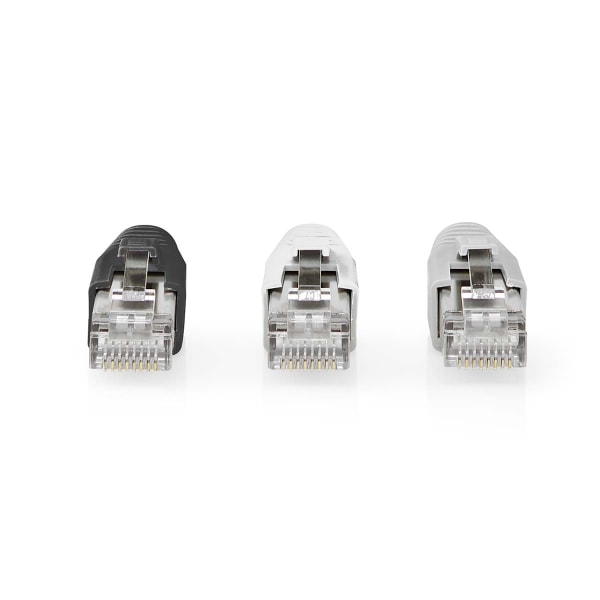 RJ45-stik | RJ45 Pass Through | Fast/strenget FTP CAT6a | Lige | Guldplateret | 10 stk. | PVC | Grå / Hvid / Sort | Box