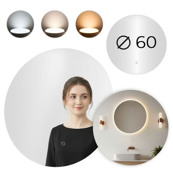 LED-badrumsspegel, 60 cm, 3 ljusfärger, touchknapp